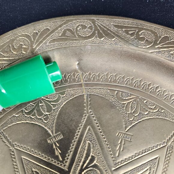 Vintage Judaic Jewish Plate Trinket Brass Star Floral Ornate Engraved Israel 10" - Picture 3 of 9